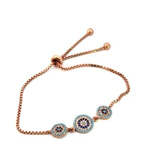 Adjustable Silver Evil Eye Bracelet with Blue Crystals